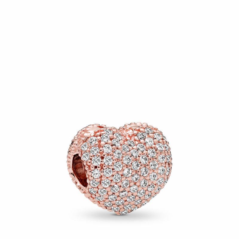 Pandora Rose™ Pavé Open My Heart Clip Ireland - Pandora Rose/Cubic Zirconia - 345218VSC